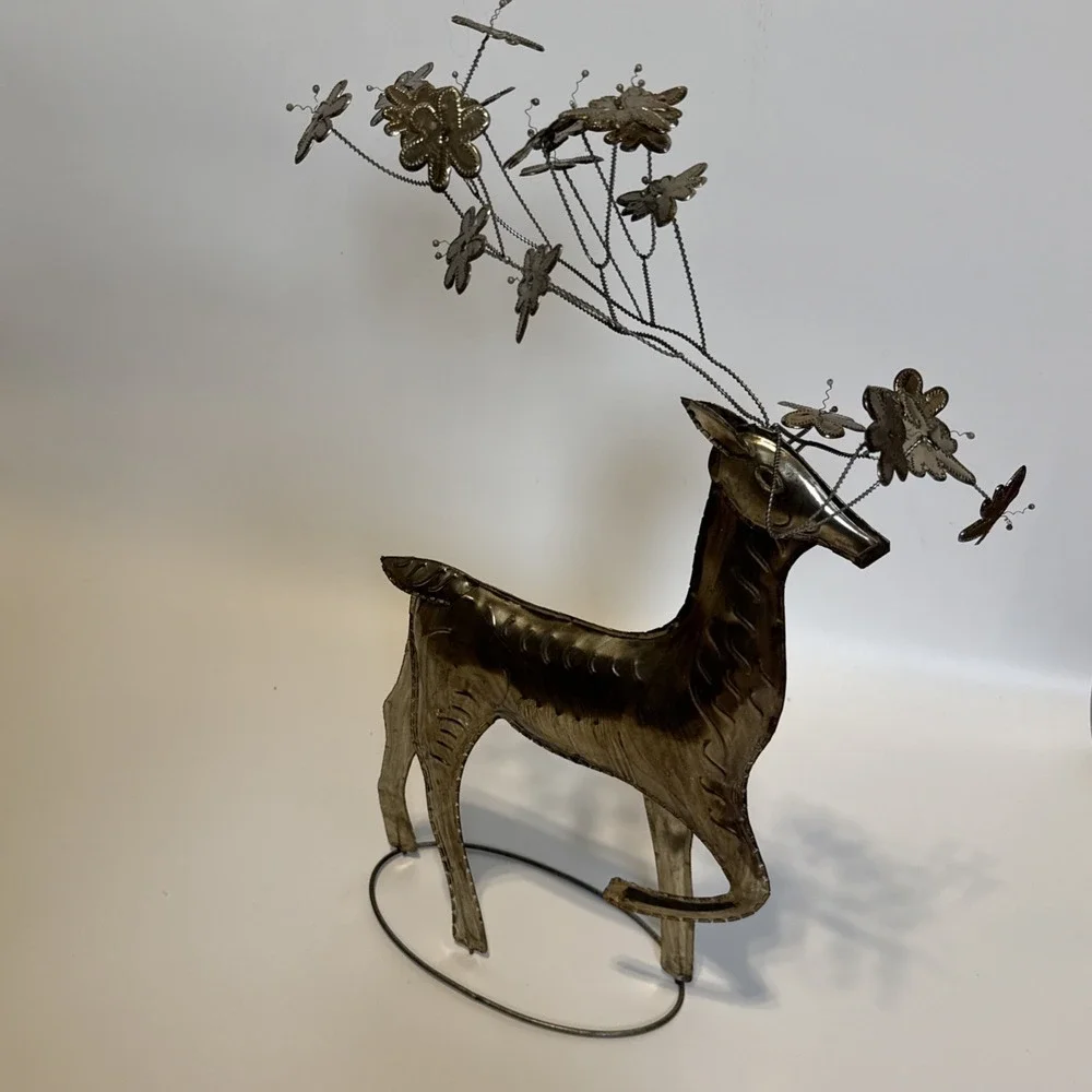 Set Of 3 Pottery Barn Pressed Metal Reindeer Christmas Flower Antlers Decor